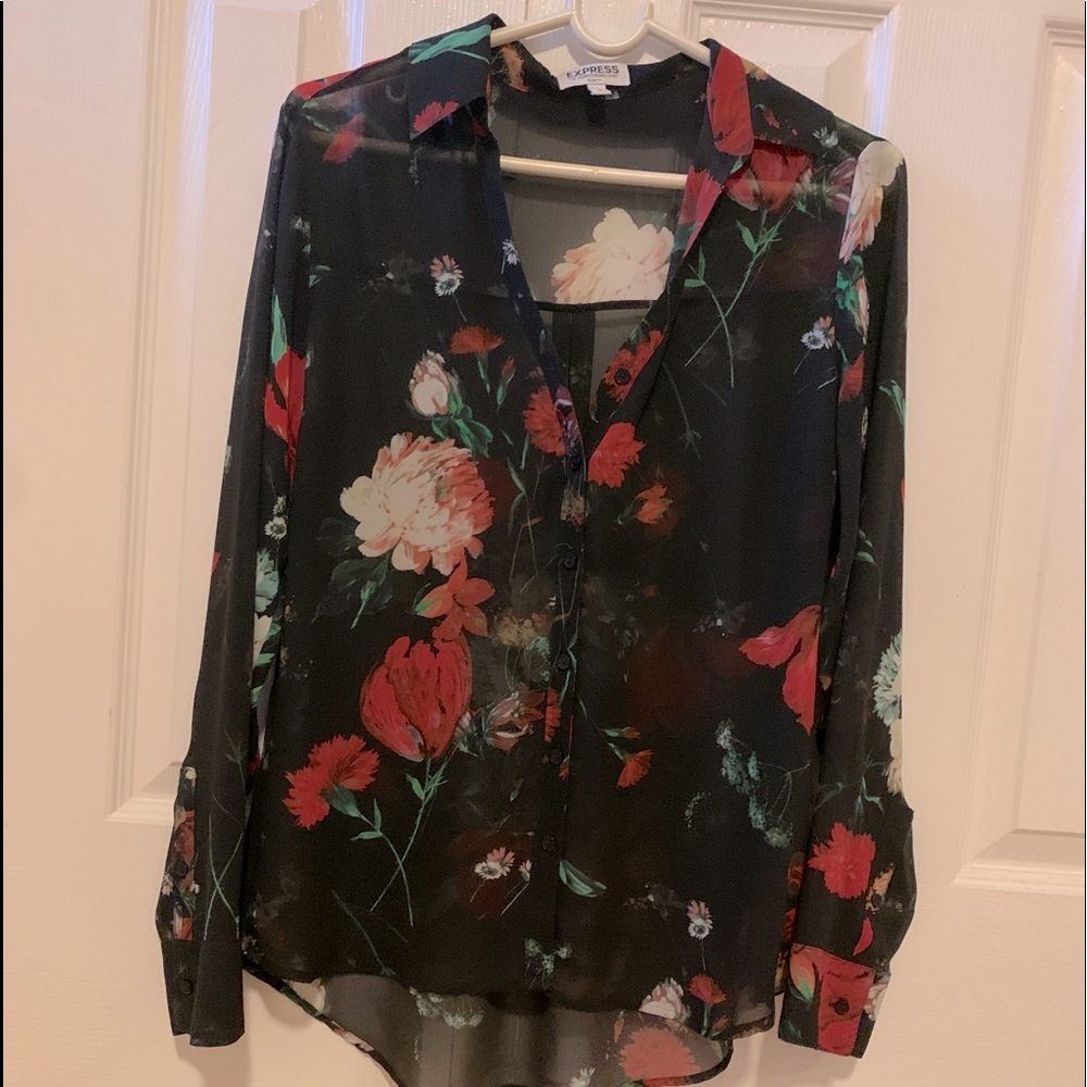 Sheer, Floral Express Portofino Button Down Shirt